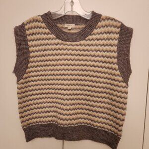 Debut cropped sweater vest  Chevron striped neutral grey tan